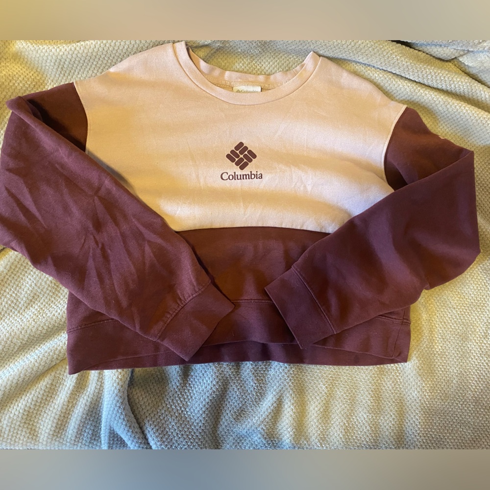 Cropped Columbia Pink and Burgandy Logo Sweatshirt